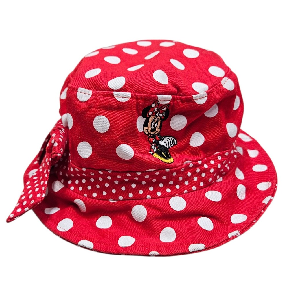 Disney Parks Minnie Mouse Red White Polka Dot Bucket Hat Bow Authentic Original